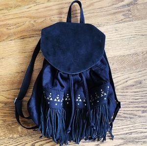 American Eagle black suede bucket backpack